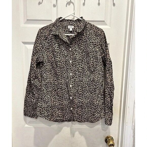 J. Crew Factory Women’s Button Down Cotton Poplin Shirt Leopard Print Size Large - Picture 1 of 6